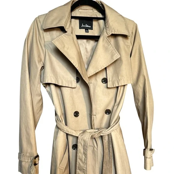 Sam Edelman Trench Coat Womens Small Beige Tan Double Breasted Belt Classic - Picture 2 of 8